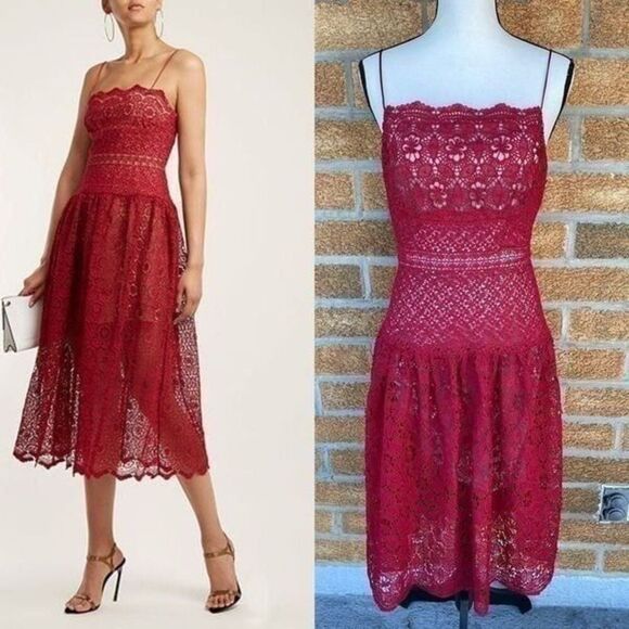 O.P.T OPT One Pretty Time Lizzet Magenta red lace midi dress size medium - Picture 1 of 12